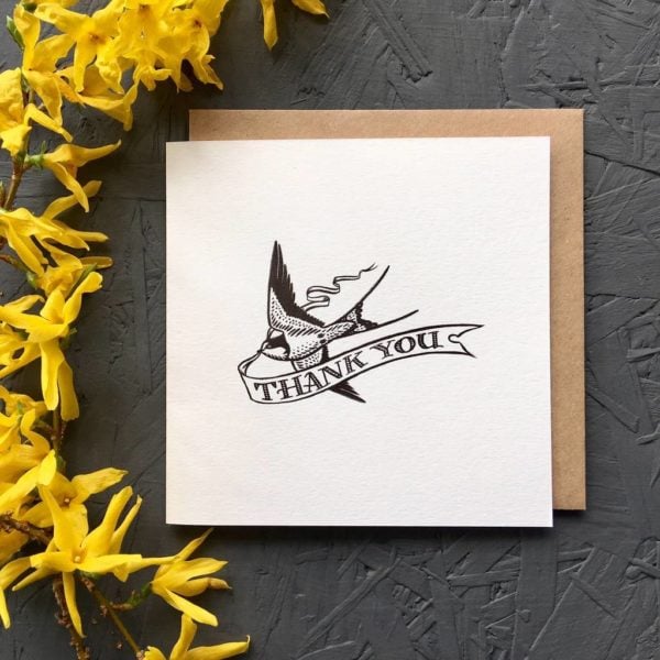 'Thank You' Swallow Design Greetings Card