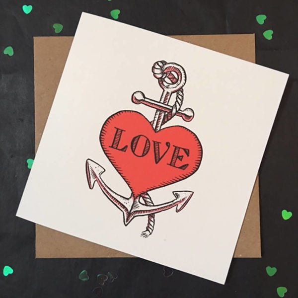 Tattoo Style Heart And Anchor Card