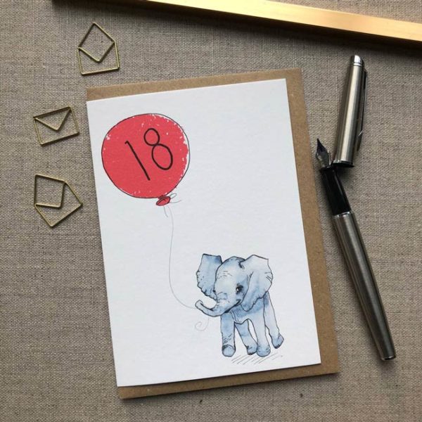 Personalised Baby Elephant Balloon Birthday Card age 18
