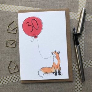 Fox balloon birthday card age 30