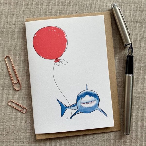 Personalised Shark Balloon Birthday Card