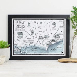 Map Of Lyme Regis Print - Black frame