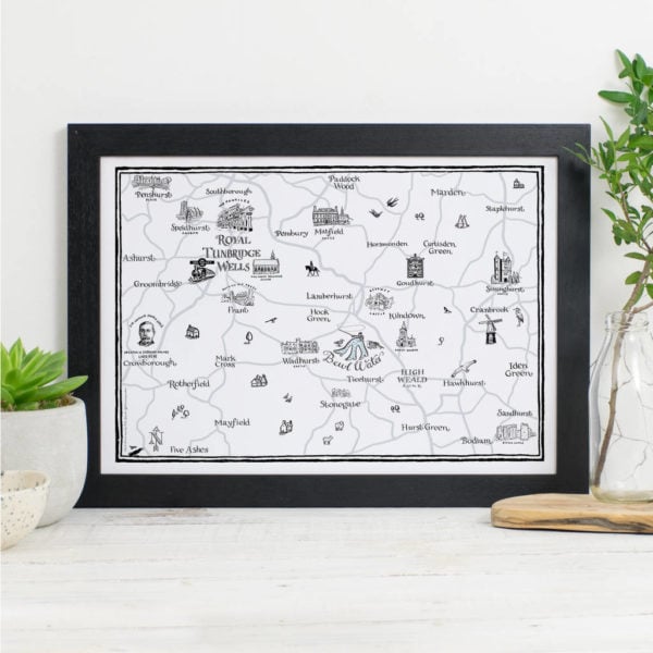 Map Of Royal Tunbridge Wells Print - Black frame