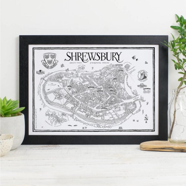 Map Of Shrewsbury Print - Black frame