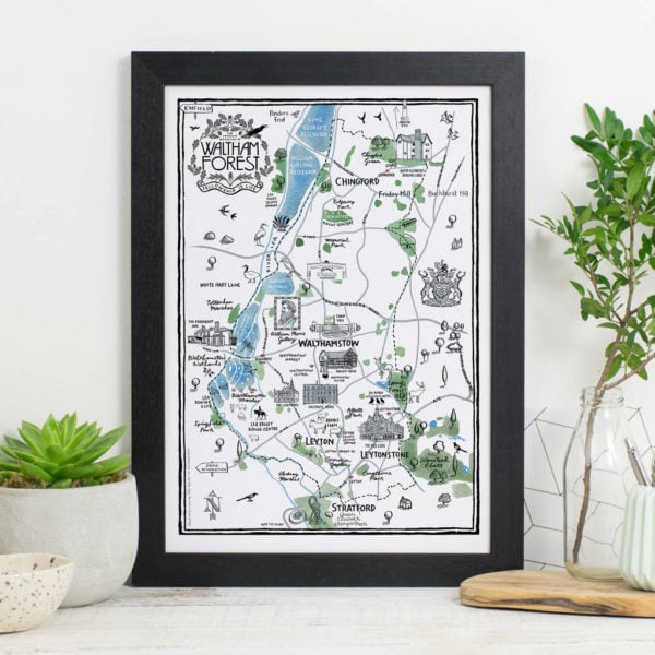 Map Of The Borough of Waltham Forest Print - Black frame
