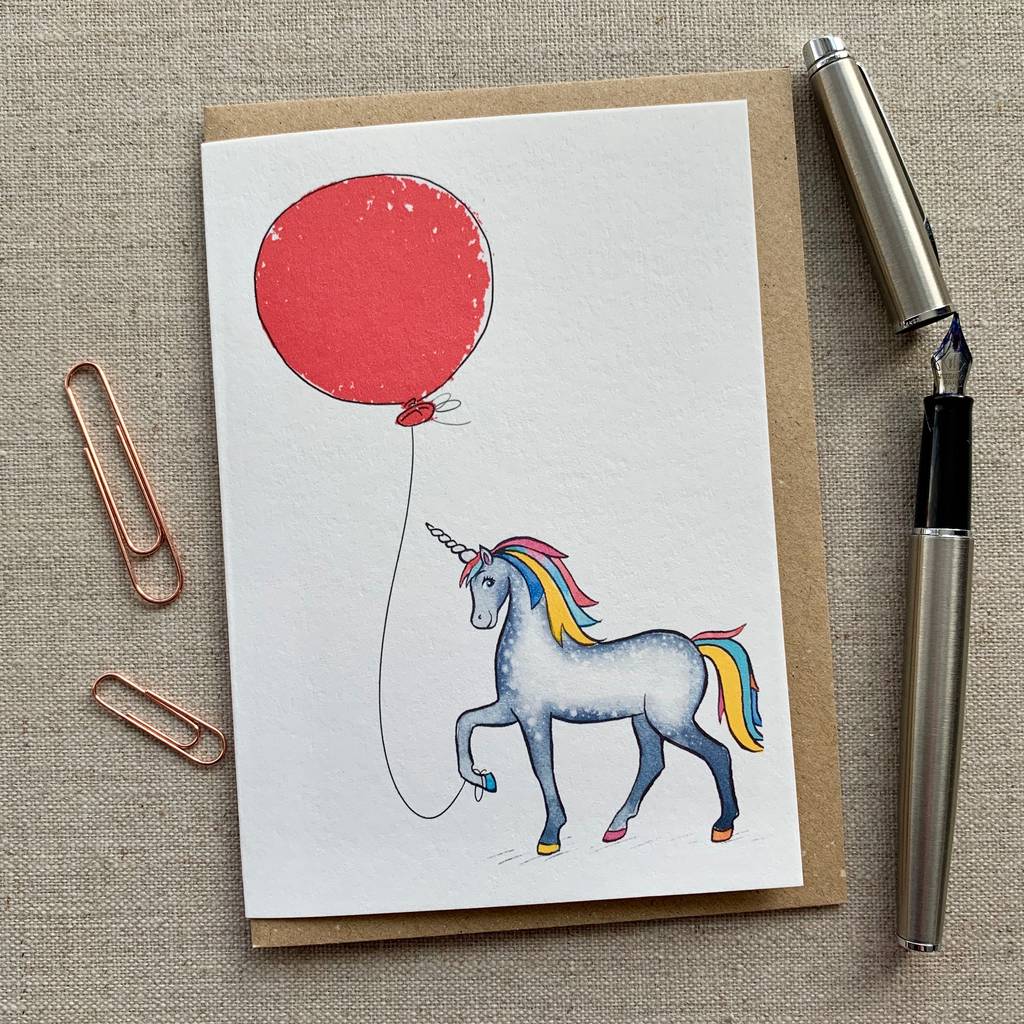 Personalised Unicorn Balloon Birthday Card